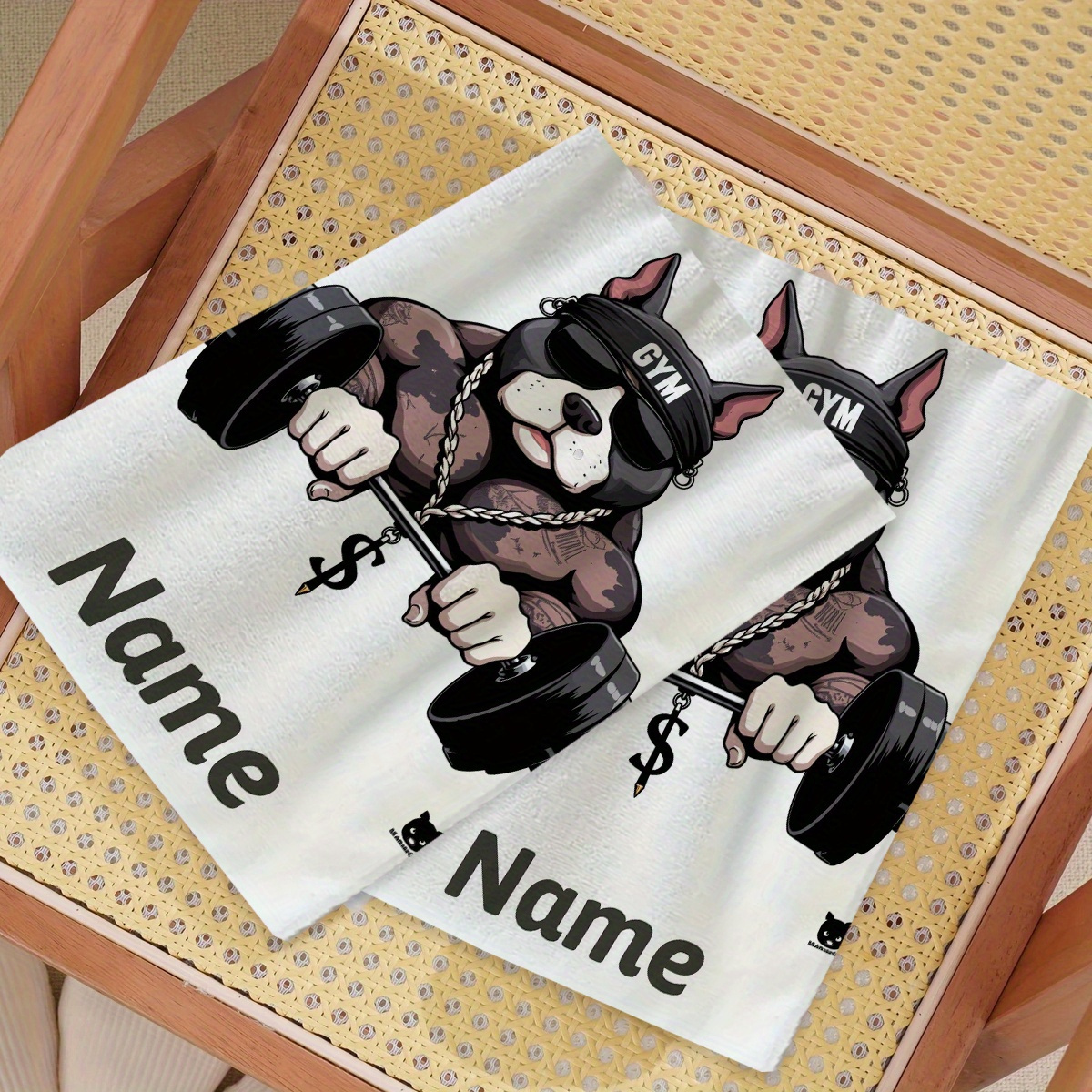 TEMU 1 , Toalla personalizada con , Diseño de perro de dibujos animados, Toalla de anime, Diseño a rayas, Toalla de baño, Toalla absorbente de secado