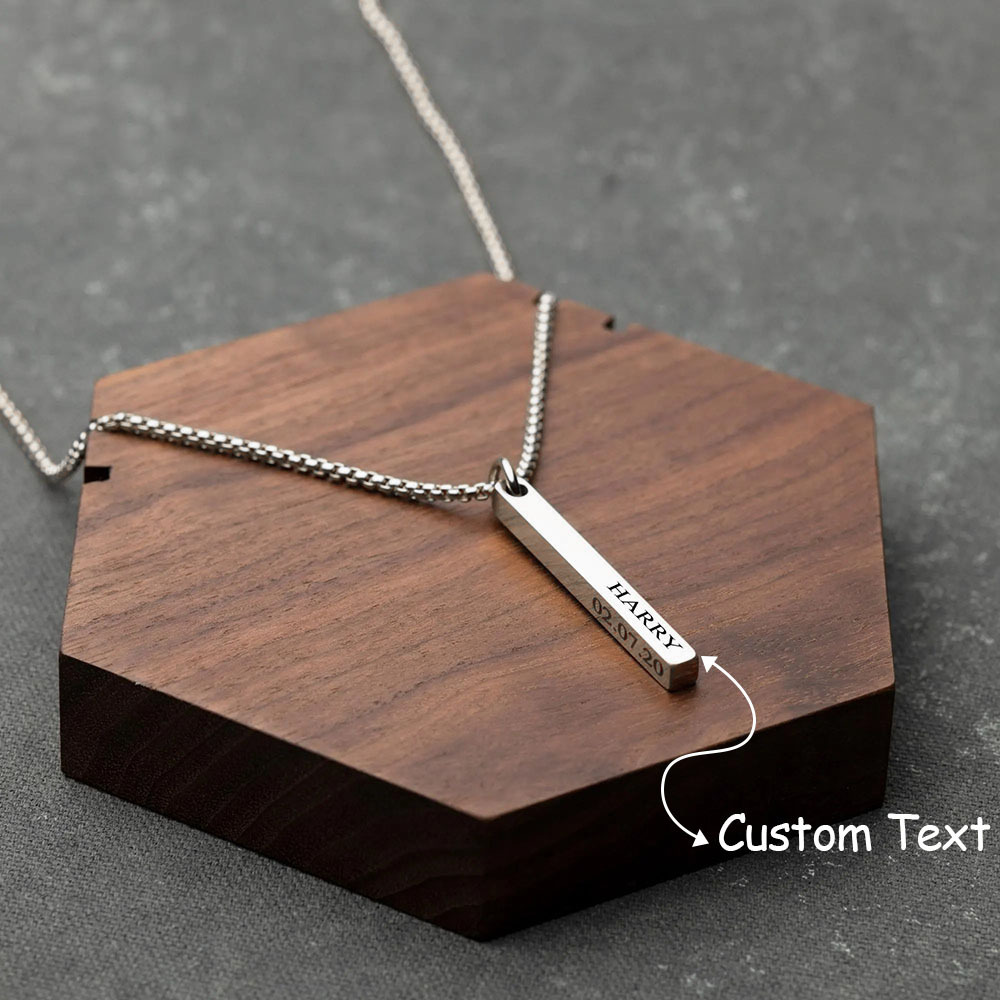 TEMU Men's 18k Golden Plated Plated Personalized 3d Vertical Bar Pendant Necklace - 4-sided Engravable Name/date/message, Jewelry Gift For Dad,