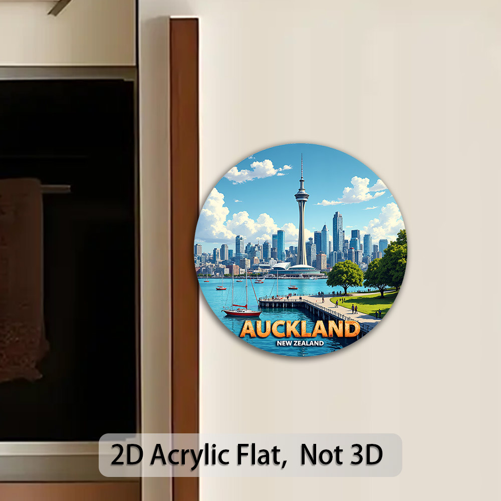 TEMU 1pc New Zealand Magnetic Fridge - Circular Acrylic Fridge With Iconic , & Harbour Bridge Design, For Fridge, Freezer, Whiteboard-like Surface -