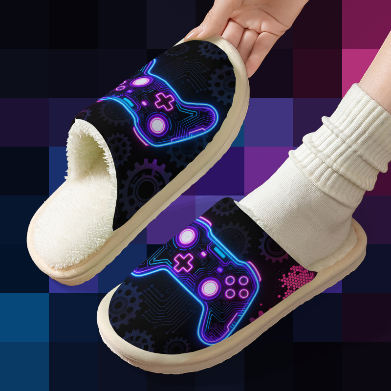 TEMU Pantuflas de casa para mujer y hombre con estampado de mando de videojuego, para Halloween, Navidad, pantuflas de interior, multicolor, aptas
