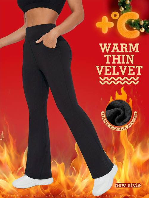 autumn and winter new plush yoga pants with high waist and flared pants for and high and thick micro flared pants for womens casual running shopping and sports pants