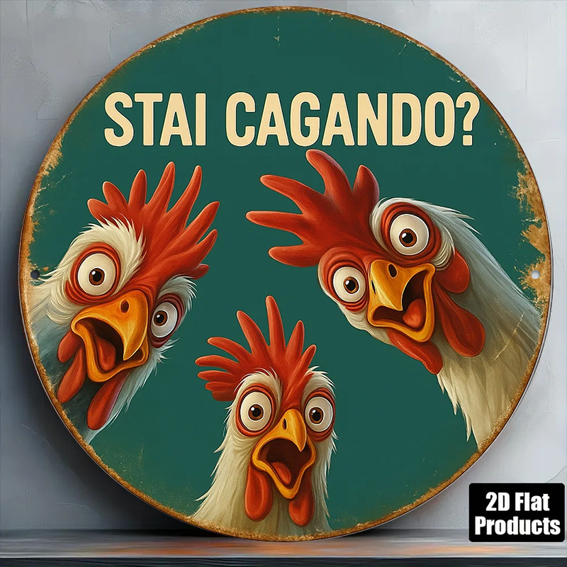 TEMU 2d Flat, 2d Flat - 1pc 2d Flat, 8.0*8.0 Inch Round French Aluminum Sign, Vintage Decorative Plaque About "what Are You Doing", "funny Chicken"