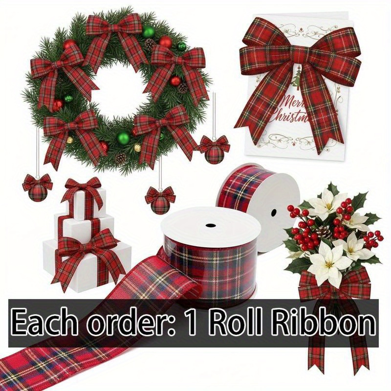 TEMU Holiday Christmas Decoration Wired Edge Ribbon, Striped Plaid Satin Ribbon Roll, Suitable For Gift Wrapping/christmas Tree Decoration/wedding