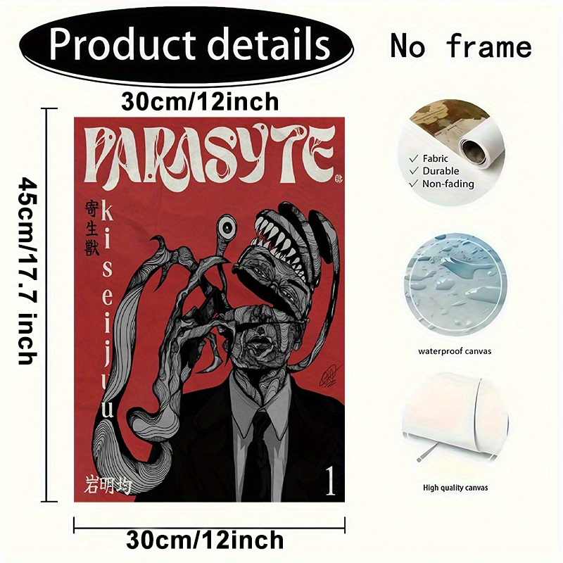 E-shop 2D Flach, 2D Flach, Ein 1-teiliges, rahmenloses Leinwandgemälde von "" mit der klassischen -Figur , das ein bizarre Kreatur gegen einem roten