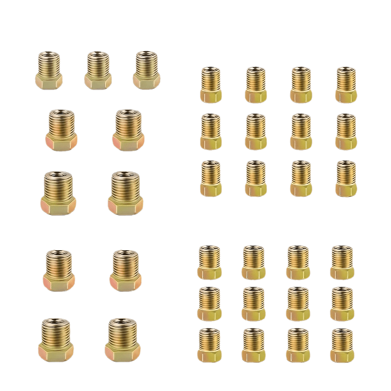 Image of This Set Of 35 Threaded Brake Line Additions Works With 3/16 Inch And 1/4 Inch Flared Brake Line Tubes