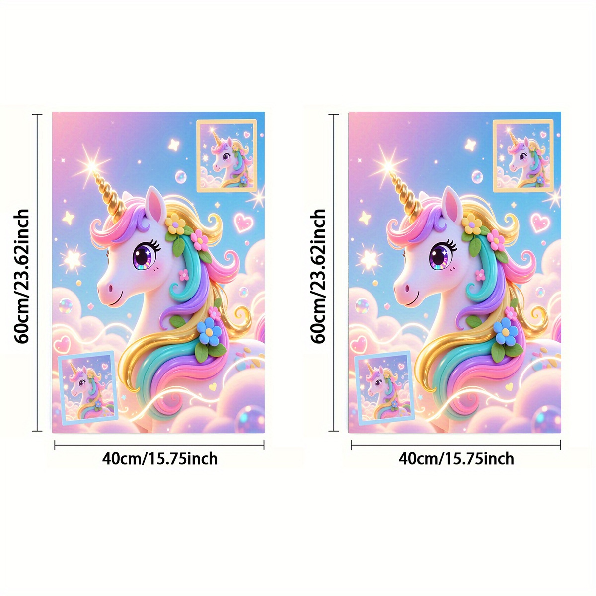 TEMU 2d Flat, 1pc Or 2pcs Towel, Single-sided Print, Rectangle 40×60cm, Cartoon-style Unicorn 2d Pattern, Soft, Comfortable, Durable, , Suitable For
