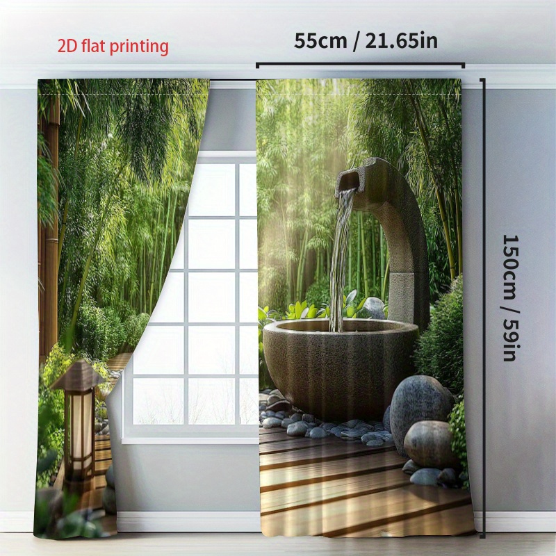 TEMU 2d Flat, 2d Flat Printing, 2pcs, Curtains, Zen With Water Features, Bathroom Decoration Applicable, For Bedroom, Kitchen Room Decoration