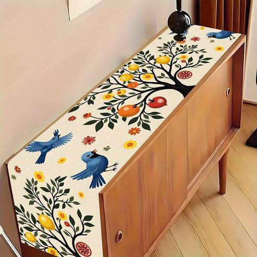 tablecovers 1pc birds and trees decorative printed tablecloth kitchen and dining room dressing table decoration for romantic table setting durable winter table runner
