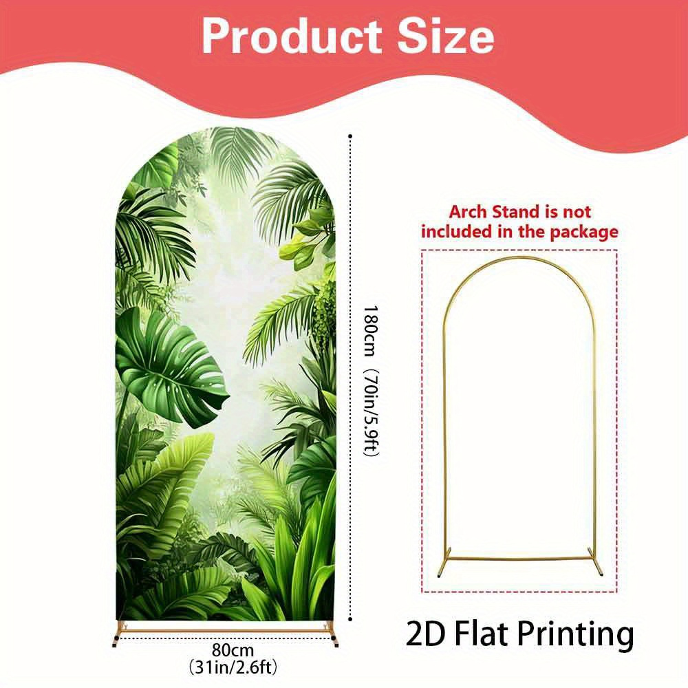 TEMU 2d Flat, 1pc Tropical Greenery Palm Leaf & Foliage Arch Backdrop - Wrinkle-resistant Wedding/birthday/party Decor With Monstera & Eucalyptus