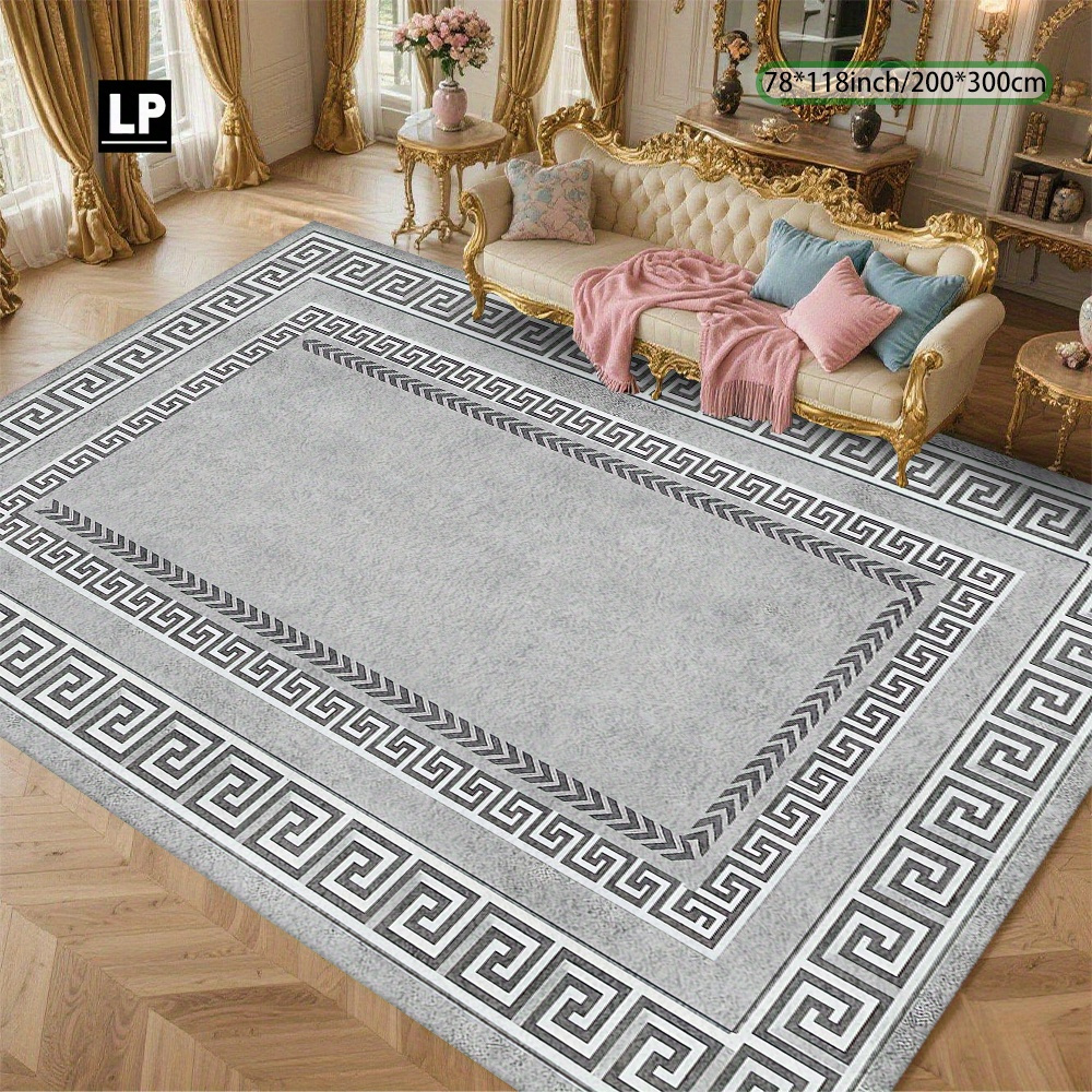 TEMU A Modern Minimalist Greek Key Pattern Rug, Soft And Durable, With A 850g/ã¡ Velvet Non-slip Point Plastic Backing, Double-locked Edges, Machine