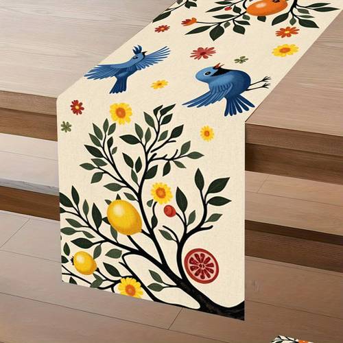 item picture tablecovers 1pc birds and trees decorative printed tablecloth kitchen and dining room dressing table decoration for romantic table setting durable winter table runner