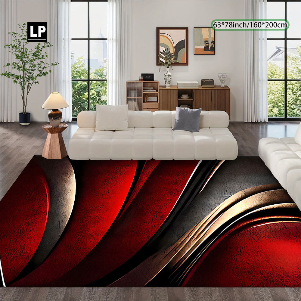 TEMU 1pc Abstract Red And Pattern Carpet, Velvet   7mm Thickness   Dot Plastic Anti-slip Bottom, Weight 850g/sqm, Thickened Wear-resistant , Soft And