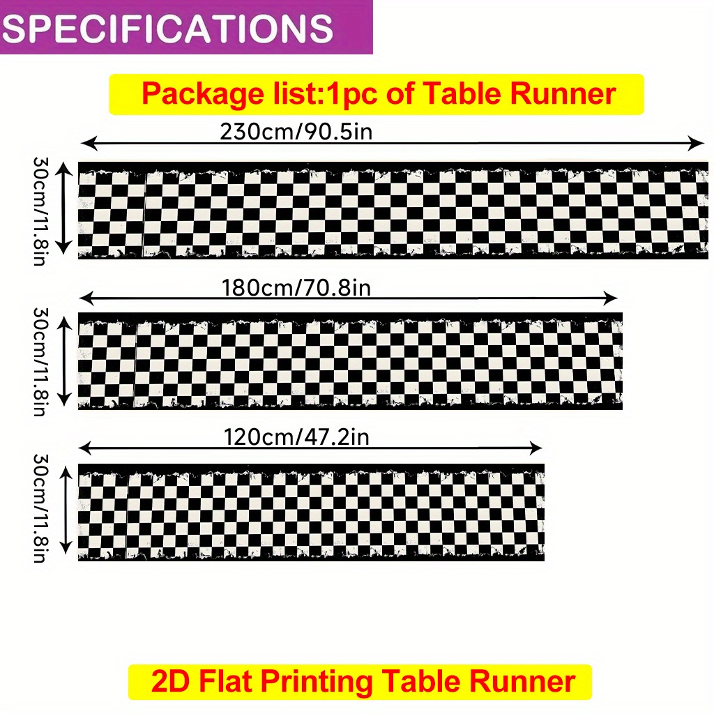 TEMU 1 2d Table Runner, A Rectangular Tablecloth With A Black And Checkered Long Strip Design, Made Of Polyester, Suitable For Dining Tables, Coffee