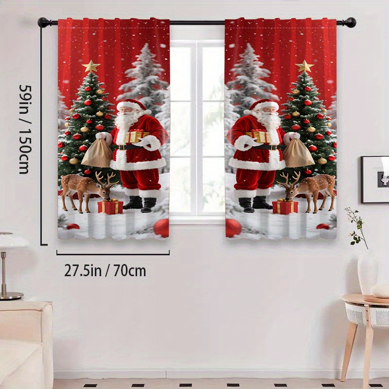 TEMU 1pz/2pz Tende in Poliestere con Natalizia a Campana e Rami di Pino, Tende Oscuranti Decorative per Camera da Letto, Soggiorno, Ufficio, Design