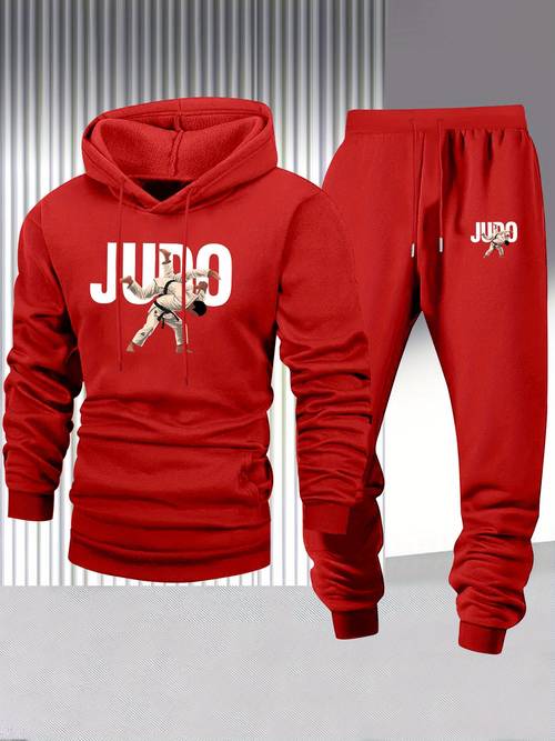 mens long sleeve hooded sweatshirt two piece set featuring a judo trendy and fashionable outfit