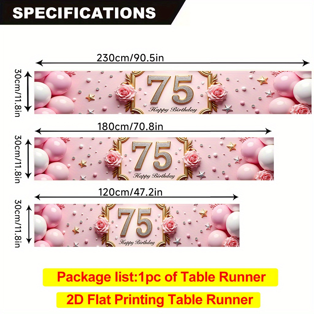 TEMU 1 2d Tablecloth, Durable Polyester Table Flag For The 75th Birthday Celebration, Rectangular, Suitable For Dining Tables, Kitchens, Restaurants,