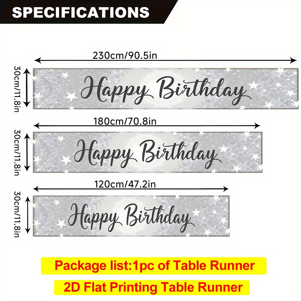 TEMU 2d Flat Printing Table Runner 1pc, Happy Birthday Bannerdurable Polyester Table Runner, Rectangular, For Dining Tables, Kitchens, Dining Rooms,