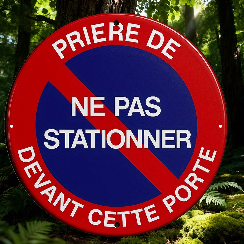 TEMU Panneau rond plat 2D, 1 pièce, 20,32 x 20,32 cm en aluminium, Plaque décorative vintage "Stationnement interdit", Panneau d'avertissement de rue