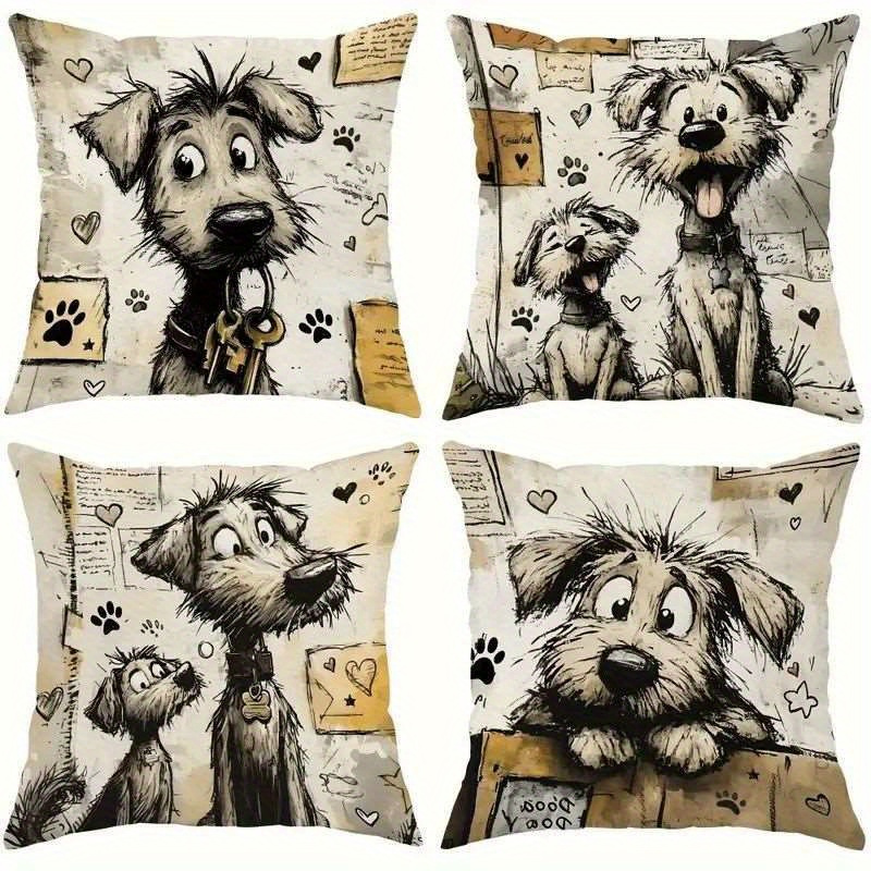 TEMU 4pcs Set, 2d Flat Printing, Cartoon Puppy Pillowcase, Cute, A Home Essential, Polyester Material, Modern And Stylish Decorative Pillowcase,