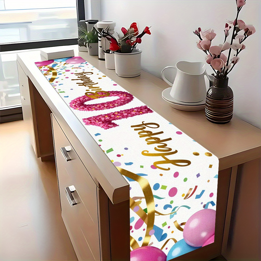 Tablecover 1pc, Banner With Balloons And Confetti2, Holiday Decorative Tablecloth, Polyester Fiber, Rectangular Table Runner, Suitable For Weddings, Kitchens, Dinners