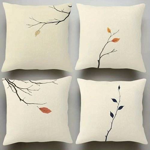 2d flat 4pcs set 2d flat printing seasonal branch and leaf cushion covers minimalist made of polyester modern stylish decorative pillow covers suitable for sofas living rooms outdoor use decorative pillow covers