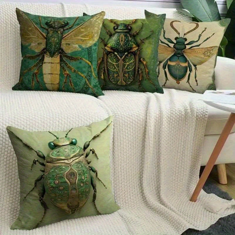 TEMU 4pcs Set, 2d Flat Printing, Insect Pattern Pillowcase, Vintage-style Home Essential, Polyester Material, Modern Fashion Decorative Pillowcase,