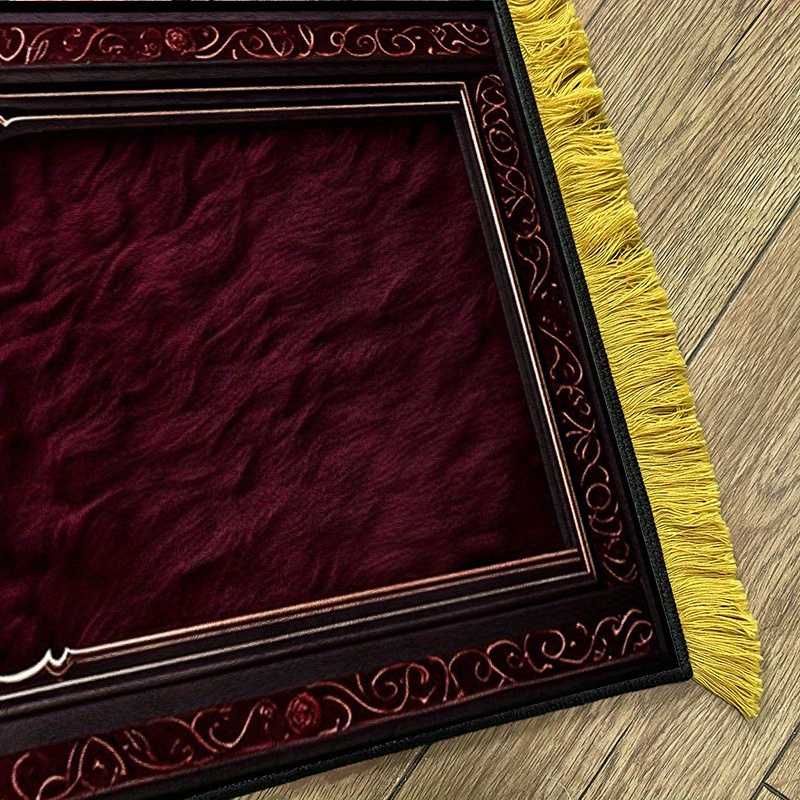 2d flat 1pc deluxe thickened prayer mat kneeling mat worship mat with tassels islamic arch pattern black and golden color scheme machine washable non slip soft comfortable durable foldable suitable for muslims mosques islamic Product details 6