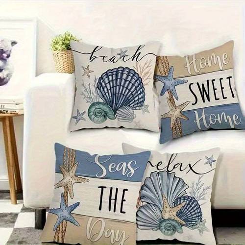 2d flat 4pcs set 2d flat printing ocean themed shell and pillow covers a must have for living made of polyester modern stylish decorative pillow covers suitable for sofas living rooms outdoor use