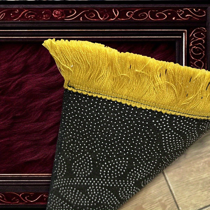 2d flat 1pc deluxe thickened prayer mat kneeling mat worship mat with tassels islamic arch pattern black and golden color scheme machine washable non slip soft comfortable durable foldable suitable for muslims mosques islamic Product details 7