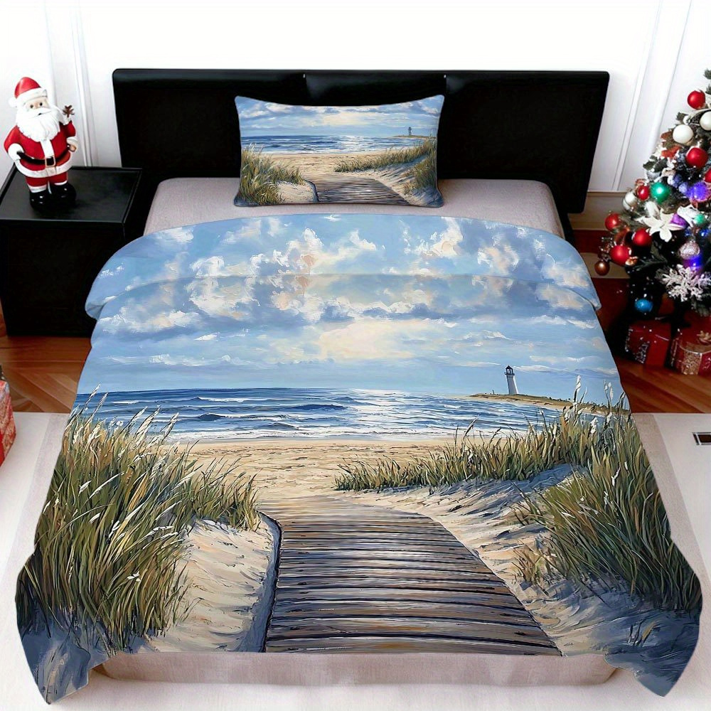 E-shop MOKALALA 2/3-teiliges Meereslandschaft-Bettwäsche-Set mit Strandweg-Decke, atemberaubende Küsten-Bettdecke inklusive 1 Bettbezug und 1/2
