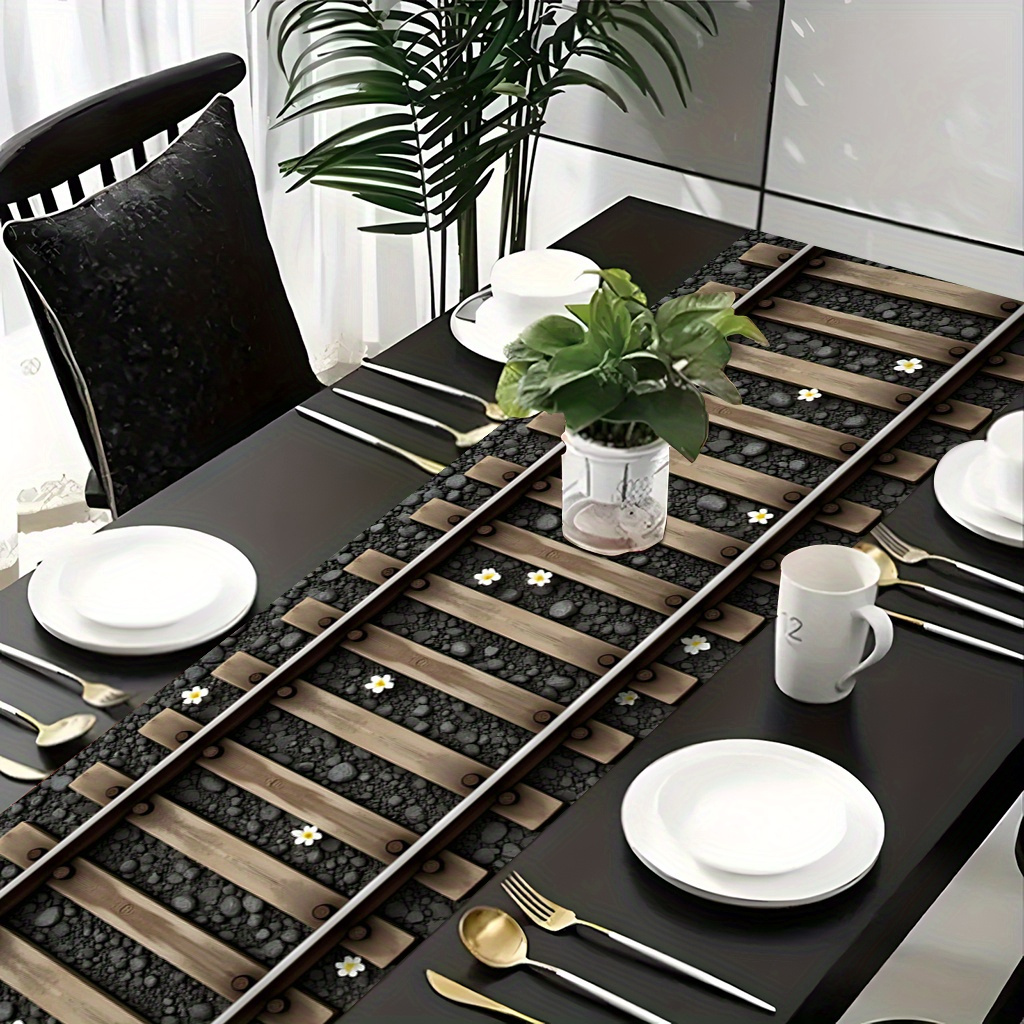 Tablecovers 1pc, Railway And Flowers, Durable 100% Rectangular Tablecloth For Holiday Party Decorations, Holiday Dining And Catering, Anniversary Wedding Party Home Kitchen Restaurant Decorations
