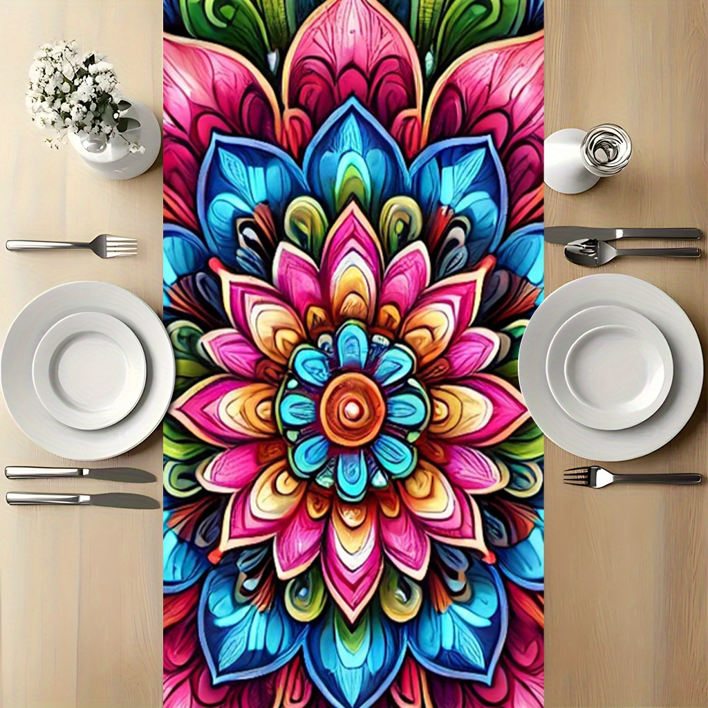 2d flat 1pc colorful mandala art printed table runner decorative polyester rectangular tablecloth for indoor outdoor use   kitchen banquet party favors restaurant coffee table 2d flat