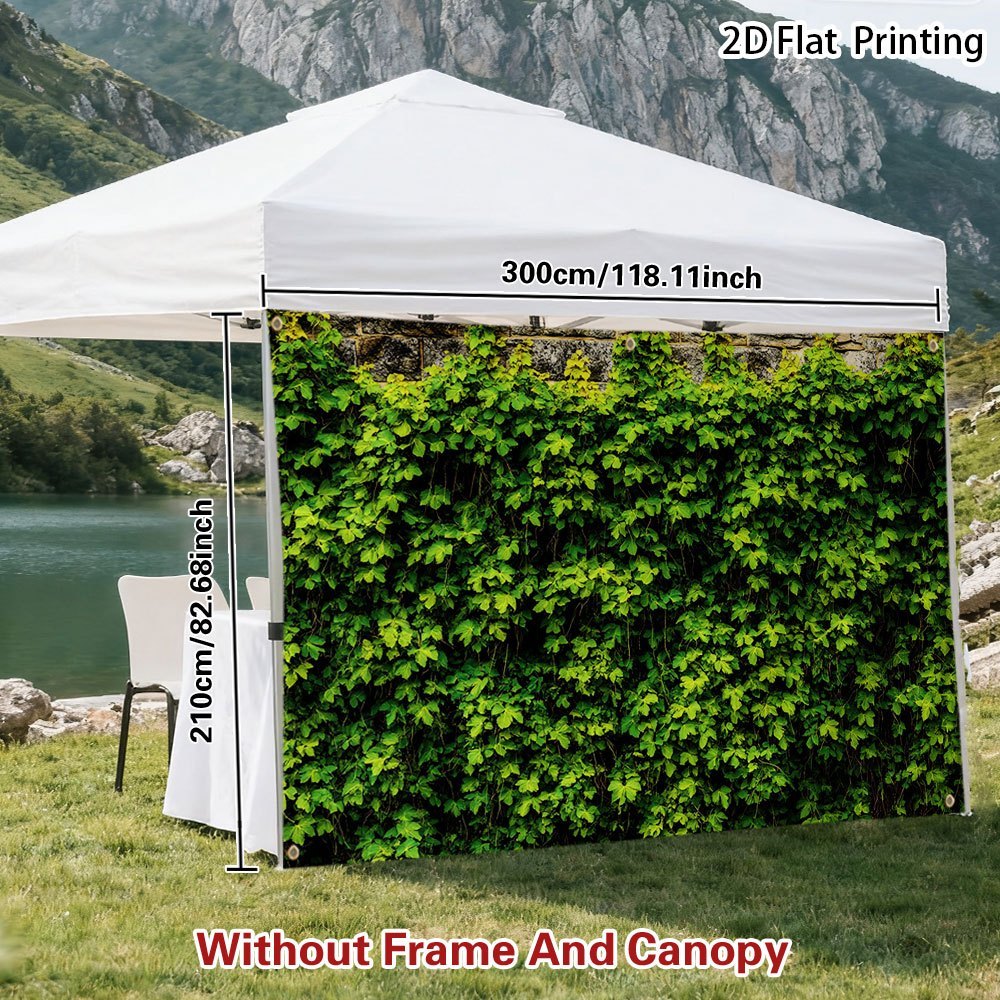 TEMU Outdoor Sunshelter 1pc 2d Printed Outdoor Privacy For Tent - Green Vines On Stone Wall Rv Camping, Road Trip Camping Scene Ornament,