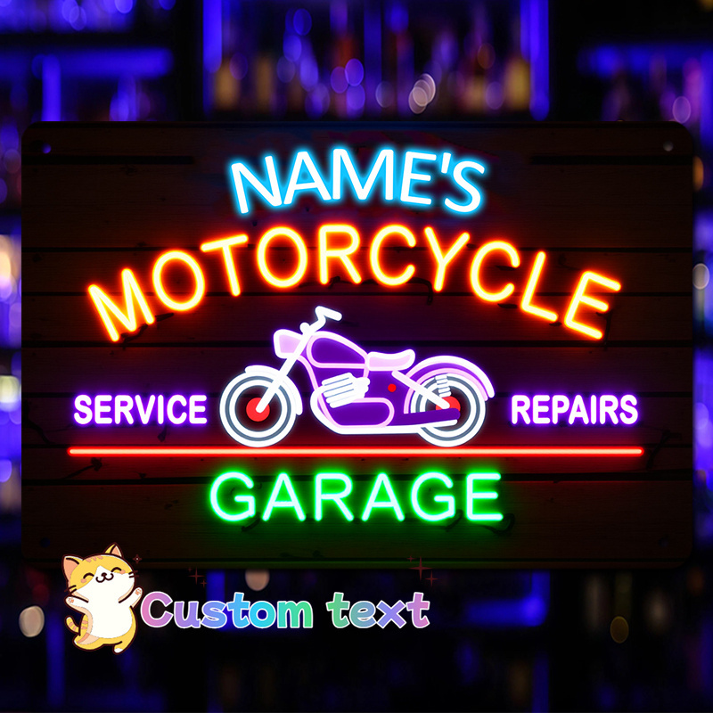 TEMU 1pc Of Personalized Aluminum Sign Featuring A Motorcycle Graphic, With The Text 'service Repairs Garage' For Use In Garages, , Man Caves, Sheds,