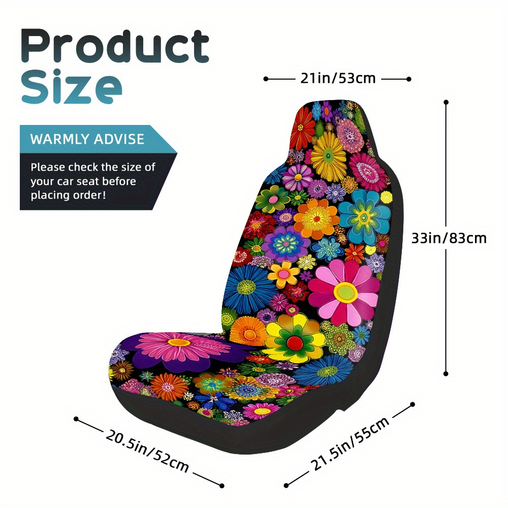 TEMU 2pcs, Elegant Front Seat Covers Colorful Floral Black Themed, Soft And Washable, Perfect For Driver And Passenger Seats, Great For Long Road