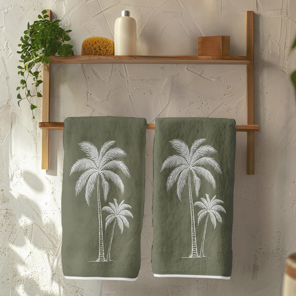 TEMU 1pc Or 2pcs Pack Palm Tree Print Kitchen Towels & Dishcloths Suitable For Dishwashing, Travel, Gym, Camping - Quick-dry Absorbent Machine