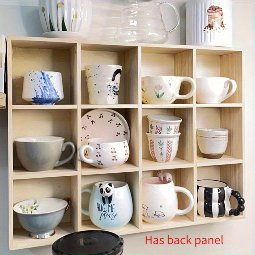 estantería organizadora de 12  s, acabado retro de madera   - soporte multiusos de escritorio para tazas y tazones, estante de exhibición de pared para tazas de café, tazas de té y figuras de colección,     de 12x12x9.5cm