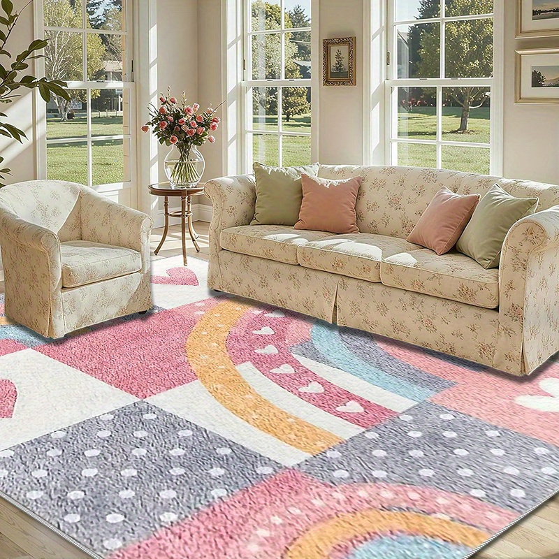 TEMU 1pc Geometric Pattern Area Mat Lightweight Washable And Easy To Clean Summer And Autumn Floor Mat Suitable For Living Room Bedroom Hallway