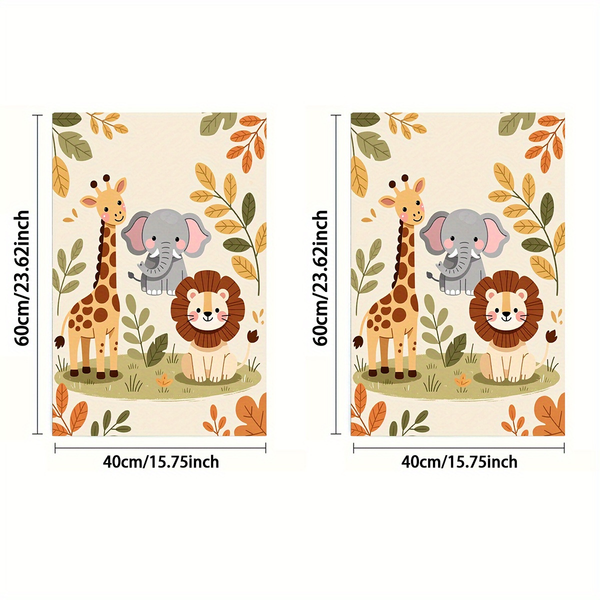 TEMU 2d Flat, 1pc Or 2pcs, Towel, Single-sided Print, Rectangular 40x60cm, Cartoon-style 2d Pattern Featuring Giraffes, Elephants, And , Soft,