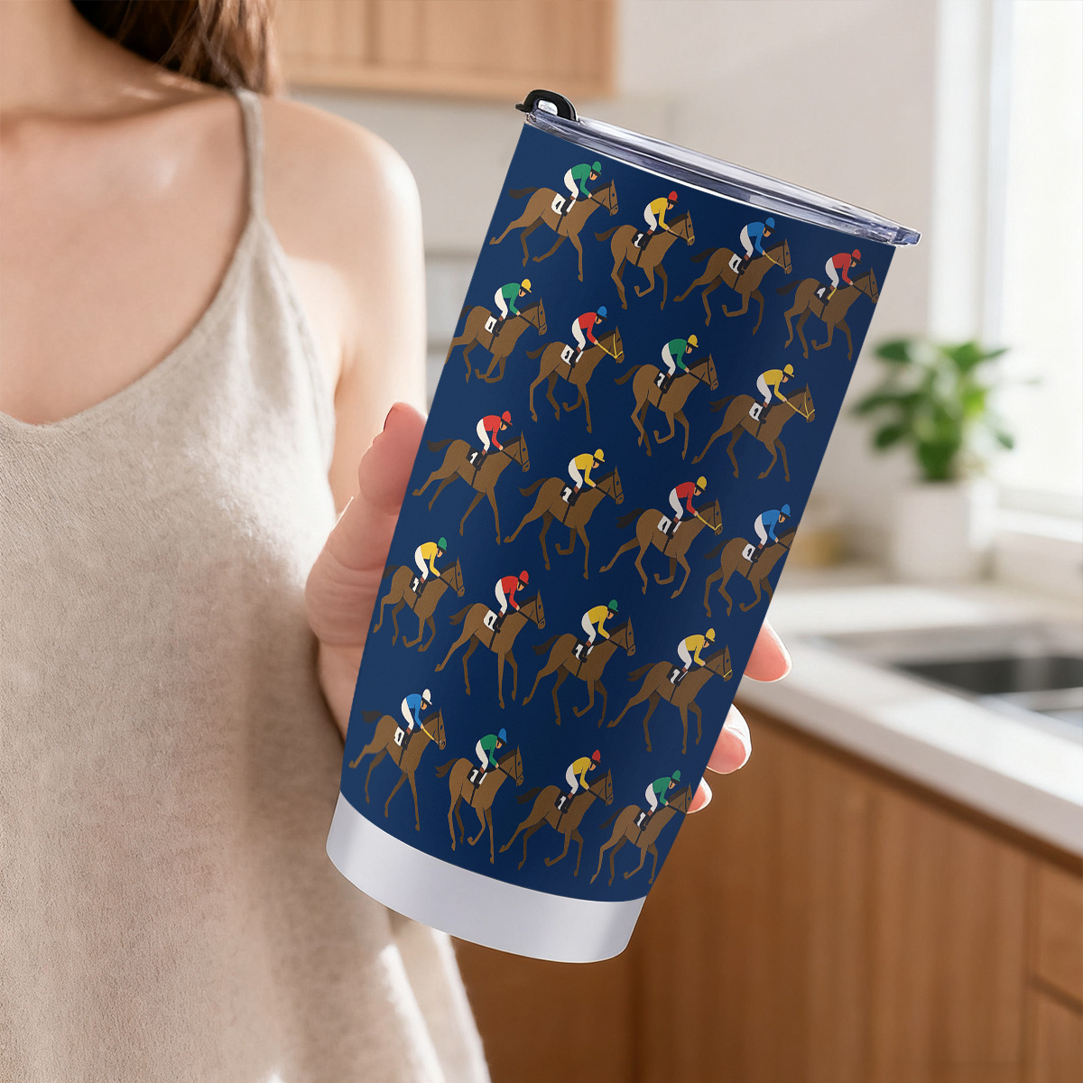 TEMU 1pc Horse Racing Themed Stainless Steel Tumbler With Straw Lid & Numbers 1 Design - Insulated Cup, 20oz/600ml Travel Mug Suitable For Hot/cold