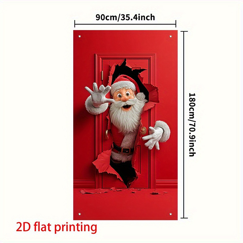 TEMU 2d Flat, 2d Door Banner, 2d Flat, 2d Flat Banner, 1pc Christmas Theme Door Cover, Santa Claus , Elastic Fabric Home Decoration, No Power Needed,