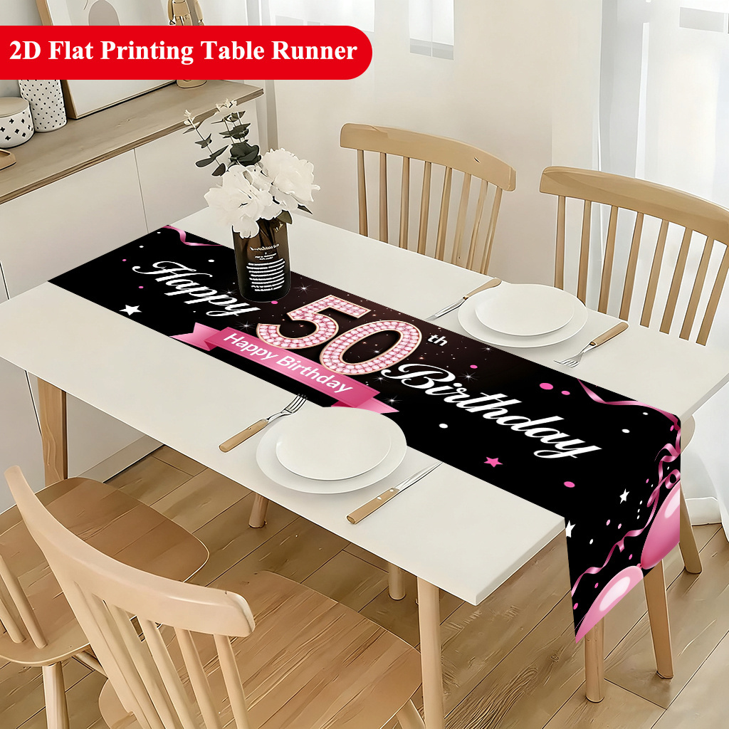 TEMU 1pc 2d Runner, Happy 50th Birthday Rectangular Table Runner, Polyester Material, Suitable For Dining Tables, Coffee Tables, Kitchens, Home Party