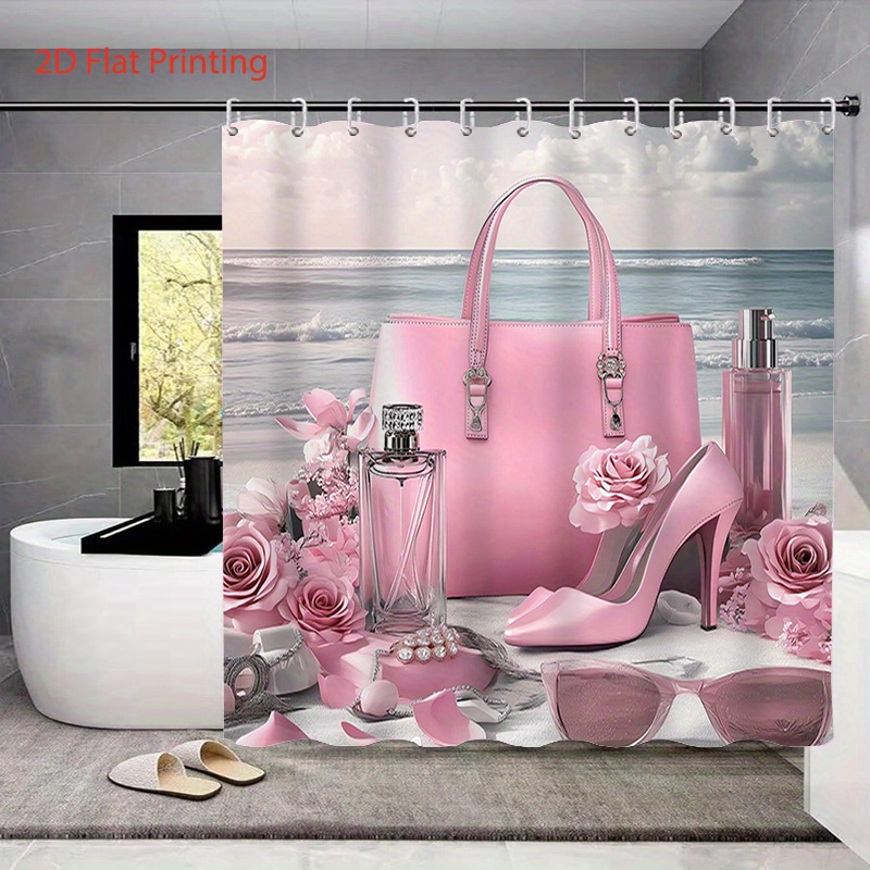 Valentine's Day Bath Shower Curtain Set with Hooks & Mats