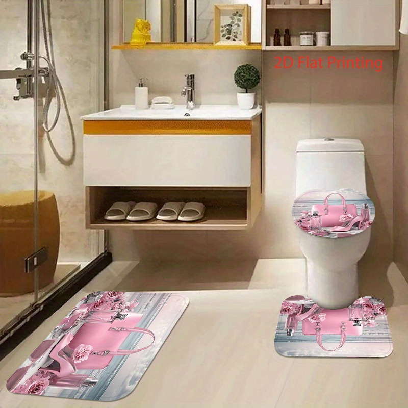 Valentine's Day Bath Shower Curtain Set with Hooks & Mats