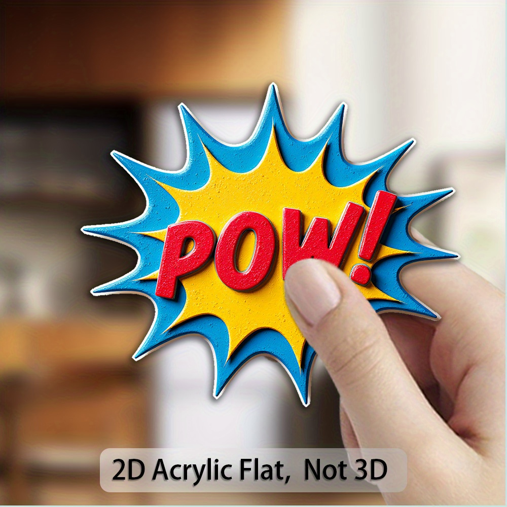 TEMU 1pc Comic Pow! Explosion Magnetic Fridge Magnets - Retro Pop Art Superhero Magnets For Fridge, Freezer & Metal Cabinets, Strong Acrylic Magnetic