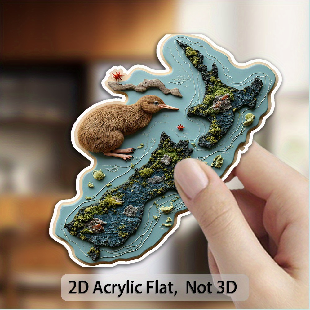 TEMU 1pc New Zealand-themed Magnetic Fridge Magnet - Kiwi Bird & With , Durable Acrylic Fridge Magnets For Fridge, Freezer, Whiteboard - Kiwi Fruit &