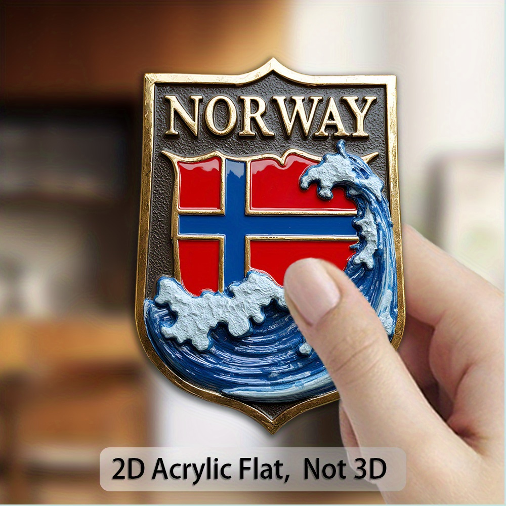 TEMU 1pc Norway Flag Fridge Magnet - Strong Magnetic Shield Emblem With National Colors, Durable Acrylic Refrigerator Magnets For Fridge, Freezer &