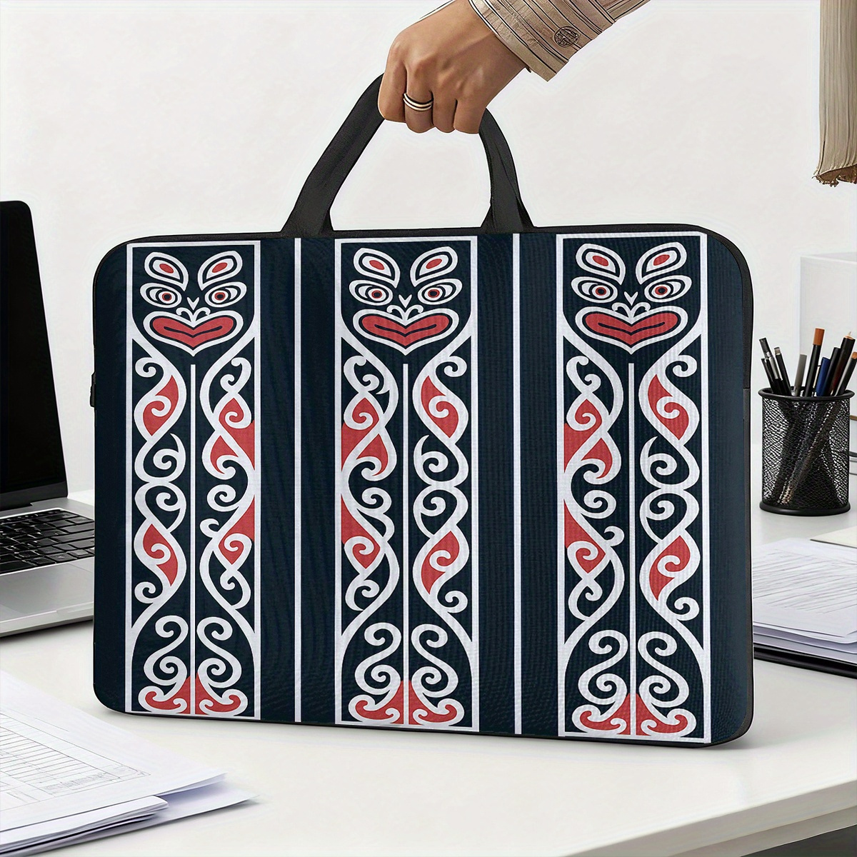 TEMU Maori Pattern Designed Laptop Bag Laptop Case, Trendy Portable Notebook Bag Computer Bag Laptop Protector For 13/14/15/16/17inch Computer, Ideal