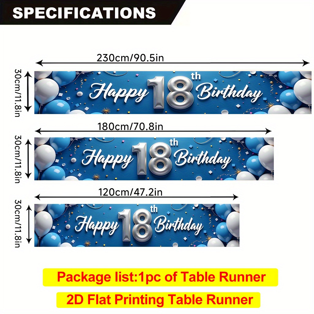 TEMU 1 2d Tablecloth, Durable Polyester Tablecloth For An 18th Birthday Celebration, Rectangular, Suitable For Dining Tables, Kitchens, Restaurants,