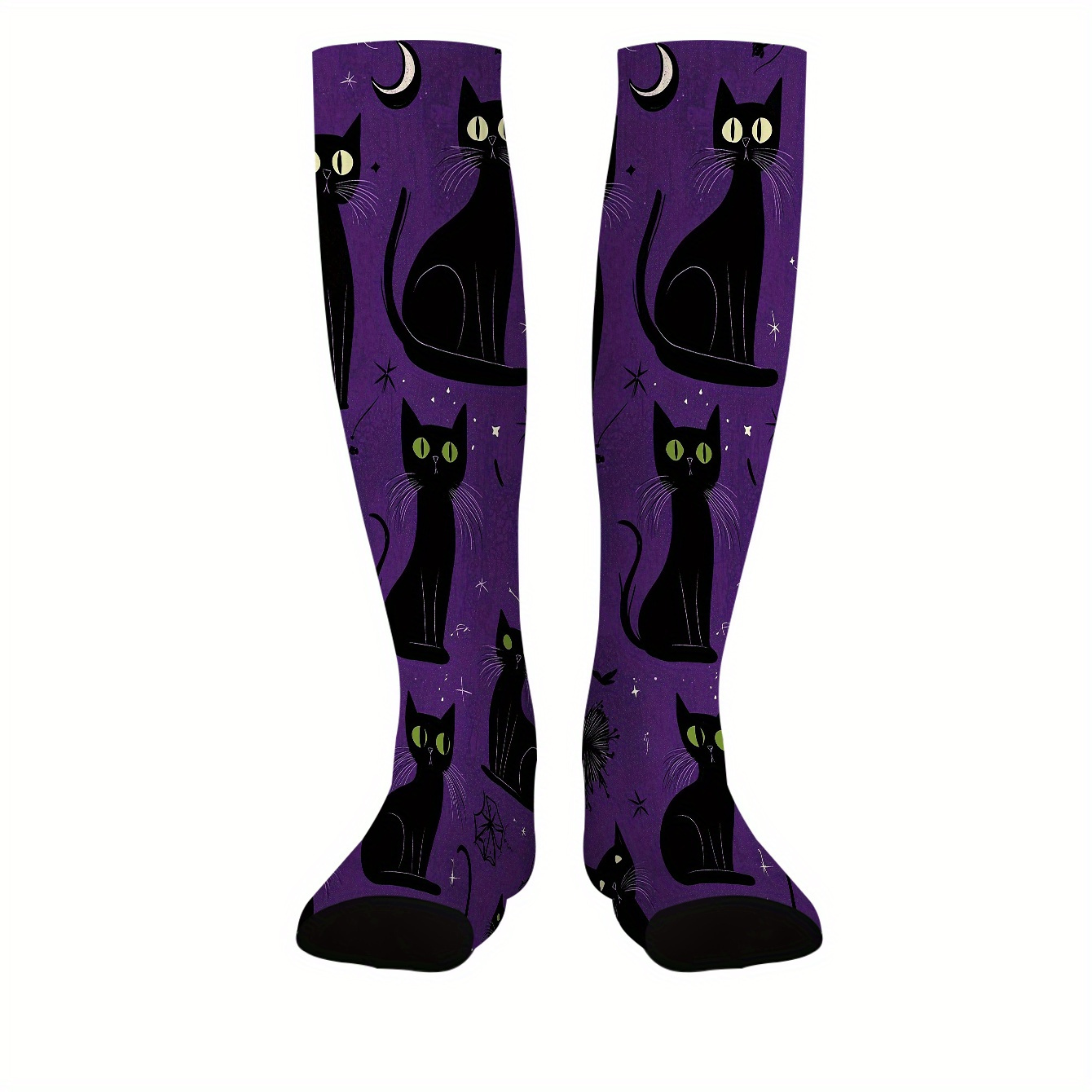TEMU 1 Pair Of Novelty Black Cat With Patterned Decorative Print Socks, High-quality Calf-high Socks, New Autumn/winter Long Stockings, Suitable For